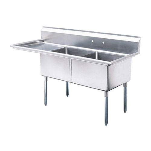 EFI SI824-2L 24 x 24" x 14" Corner Drain Two Compartment Sink With Left Drain Board