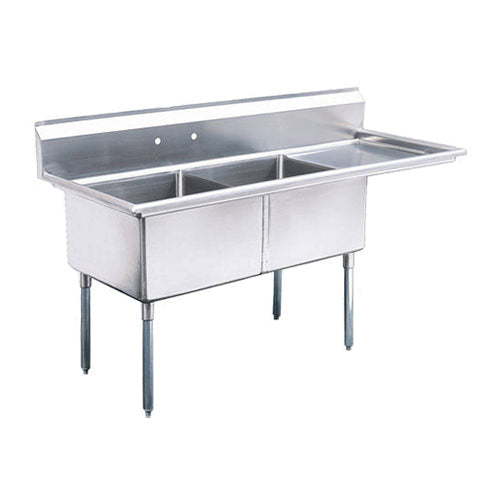 EFI SI824-2R 24 x 24" x 14" Corner Drain Two Compartment Sink With Right Drain Board