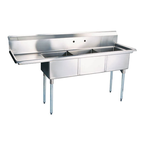 EFI SI824-3L 24 x 24" x 14" Corner Drain Three Compartment Sink With Left Drain Board