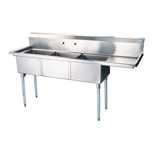 EFI SI824-3R 24 x 24" x 14" Corner Drain Three Compartment Sink With Right Drain Board