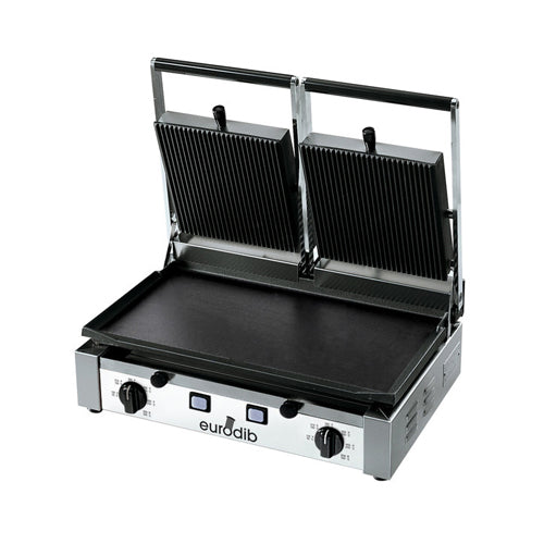 Eurodib PDL3000 20 Double Panini Grill with Grooved Top and Smooth Bottom - 208V