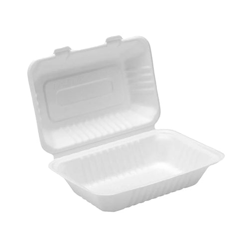Globe 6013 9 X 6" X 3025" Bagasse Compostable Hinged Container – 200/Case