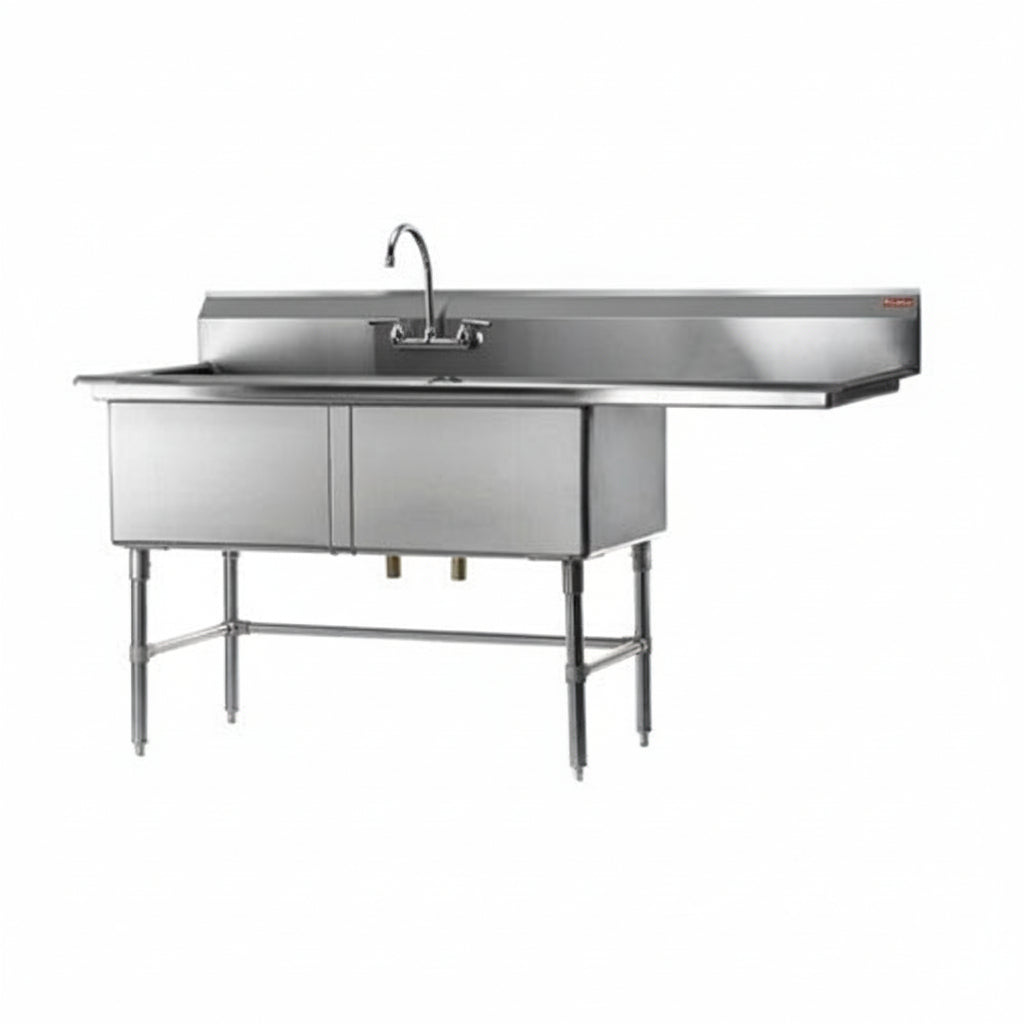 Rosko RO-SD-1818-R18 18 x 18" x 11" Corner Drain Two Compartment Sink With Right Drain Board