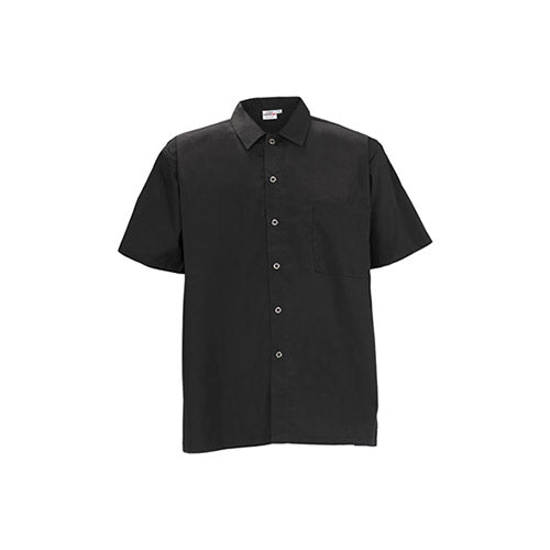 Winco UNF-1KS Black Poly-Cotton Blend Short Sleeved Chef Shirt - Small