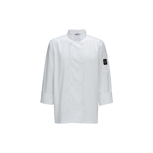 Winco UNF-6WL White Poly-Cotton Men’s Tapered Fit Chef Jacket - Large