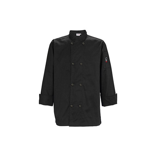 Winco UNF-6KL Black Poly-Cotton Men’s Tapered Fit Chef Jacket - Large